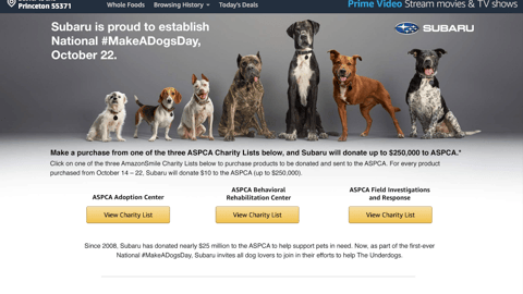Amazon Subaru #MakeADogsDay Landing Page